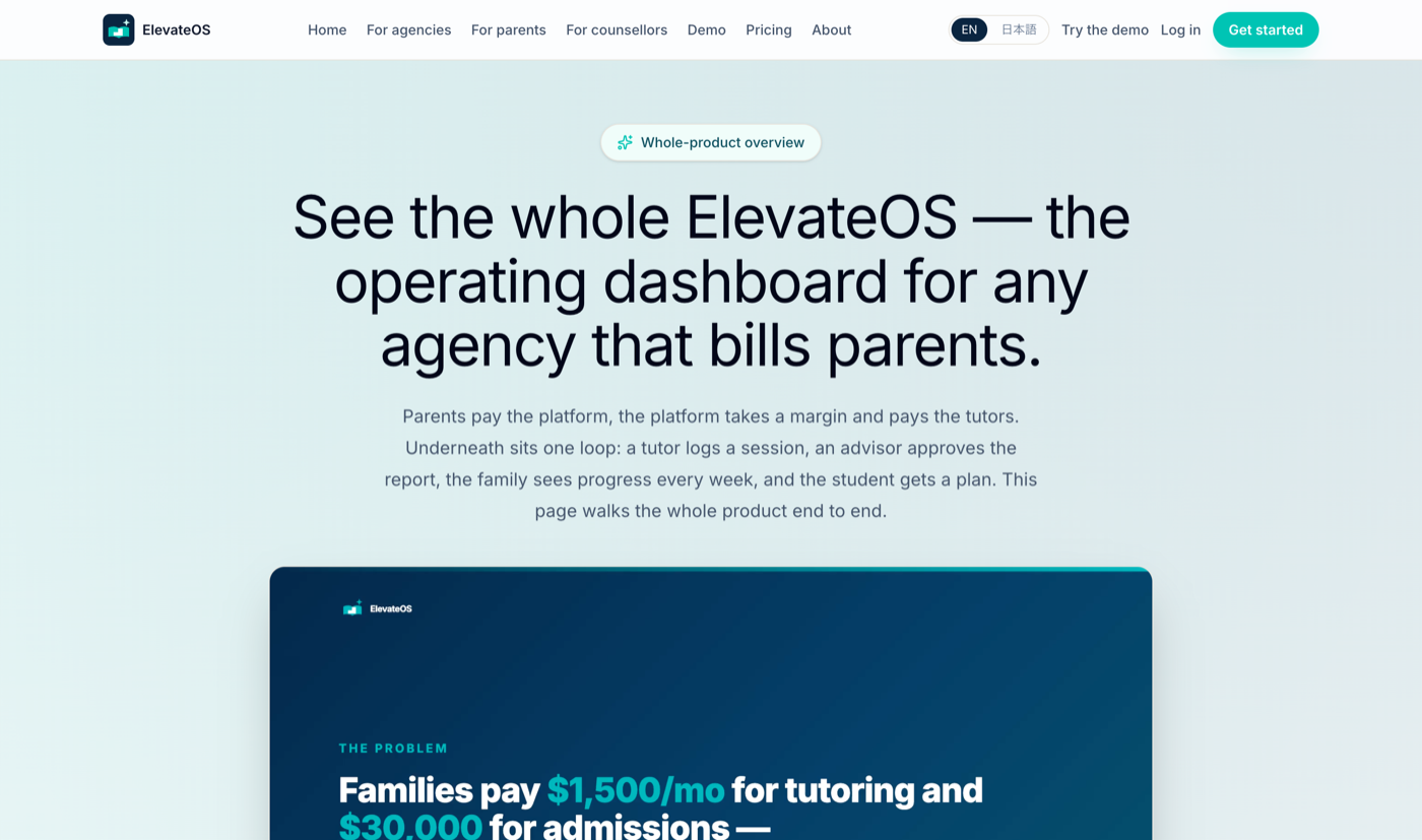 ElevateOS operating dashboard for tutoring agencies